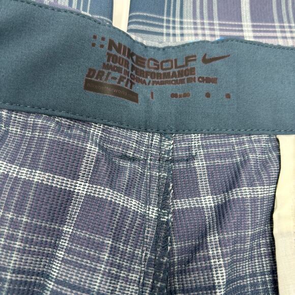 Nike Golf Dri Fit Mens 36x30 Purple Blue Plaid Tour Performance Golf Pants NWT - Picture 3 of 7